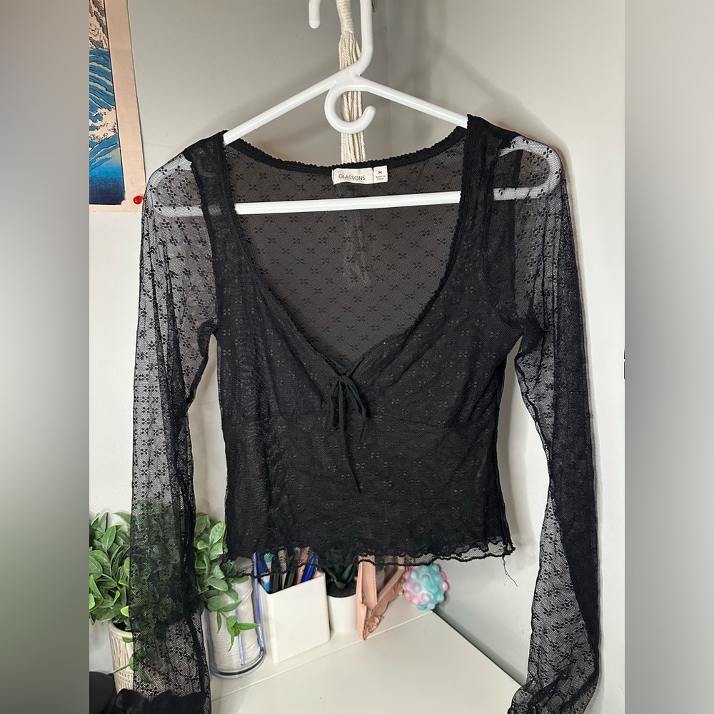 Glassons plunge black lace top